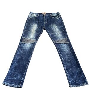 Blue Bootcut Jeans with Distressed Details